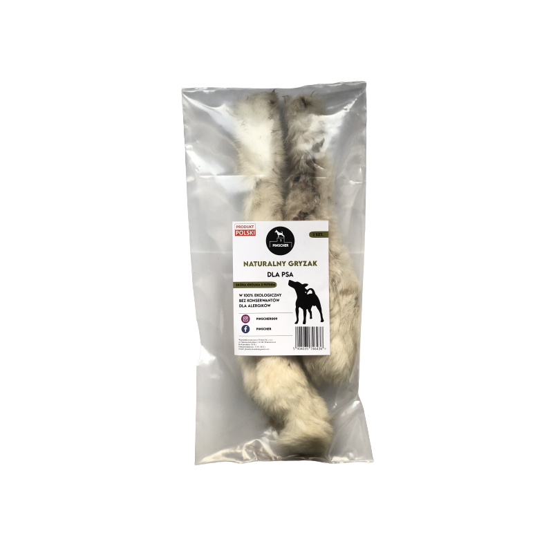 PINSCHER Naturalny gryzak dla psa - SKÓRA KRÓLIKA Z FUTERKIEM NA ZEWNĄTRZ 2szt.