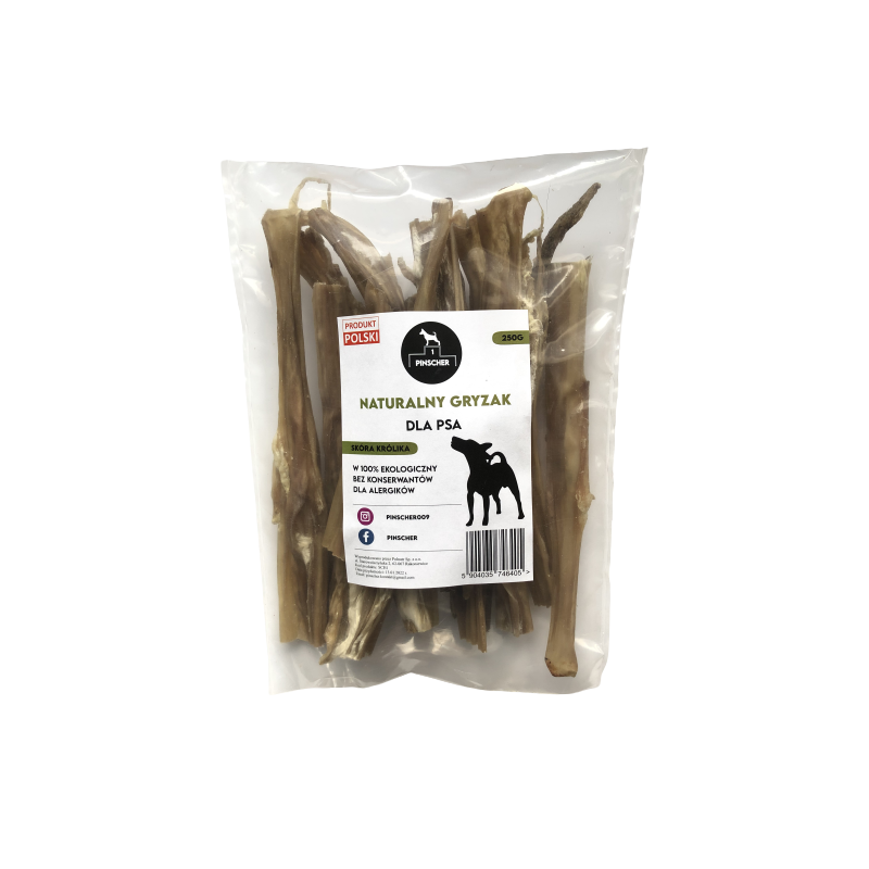 PINSCHER Naturalny gryzak dla psa - SKÓRA KRÓLIKA 250g