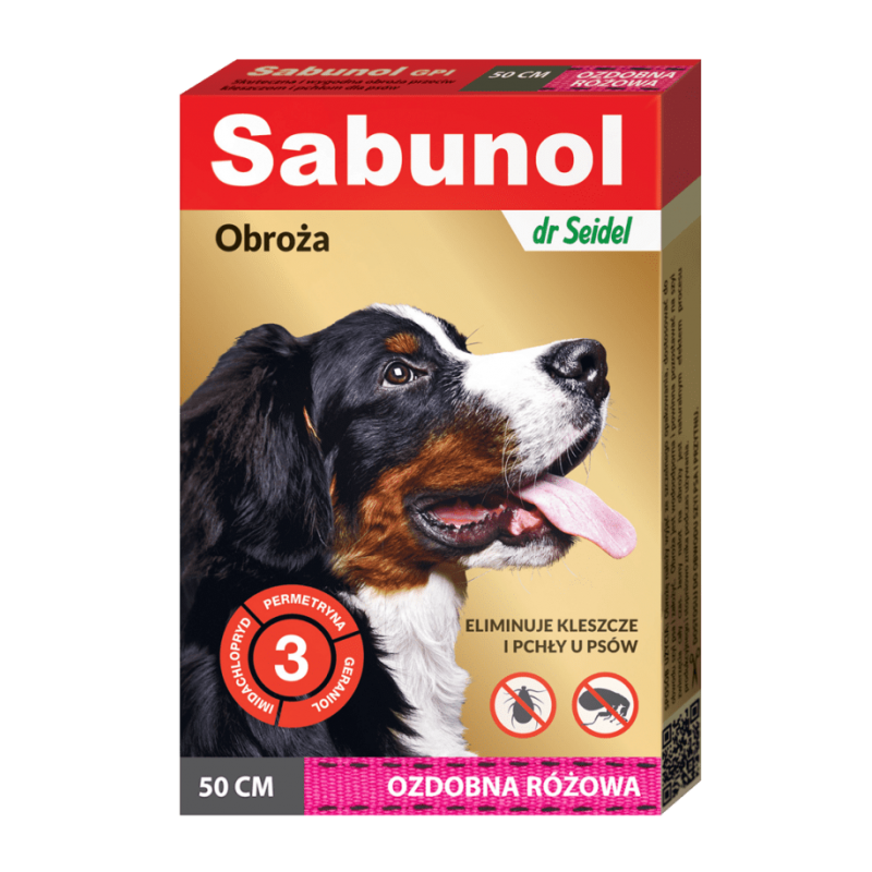 SABUNOL GPI obroża ozdobna różowa przeciw kleszczom i pchłom dla psów 50 cm