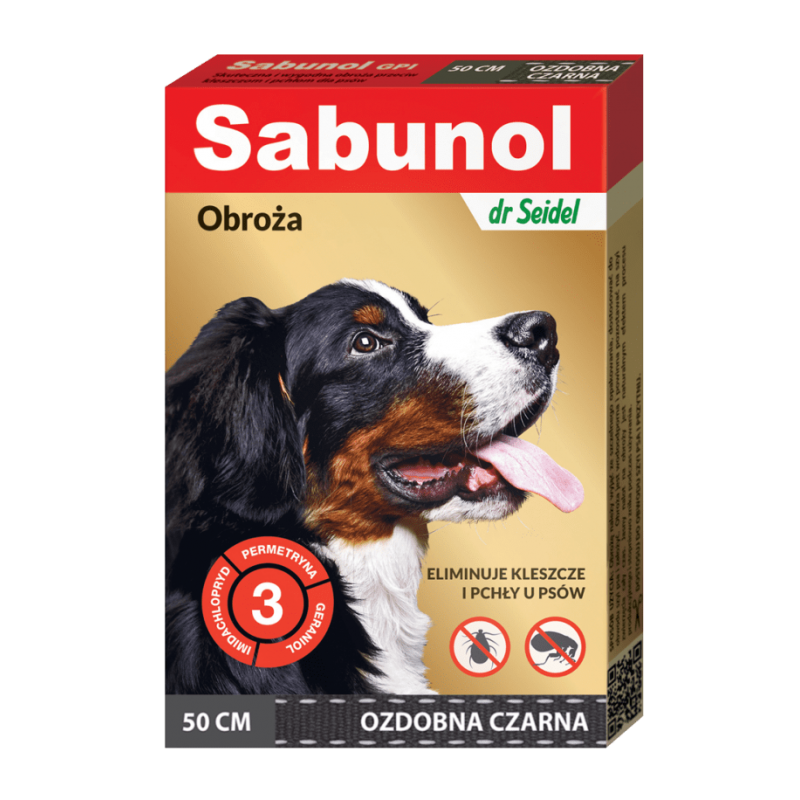 SABUNOL GPI obroża ozdobna czarna przeciw kleszczom i pchłom dla psów 50 cm
