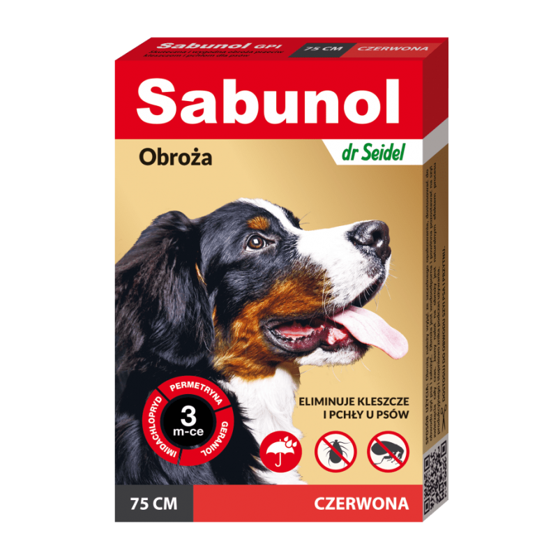 SABUNOL GPI obroża czerwona przeciw pchłom i kleszczom dla psów 75 cm